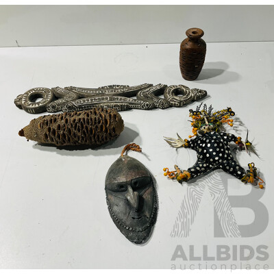 Collection Tribal Pieces Including PNG Ceramic Mask and More