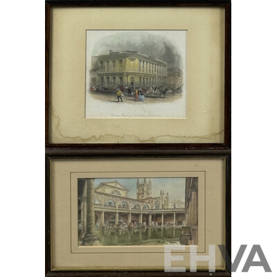 Arthur Willmore, (19th C., American, 1814-1888), Union Bank of Australia, Melbourne, Hand Coloured Engraving (c1860), 24.5 x 29.5 cm (frame) & Bath, Avon Print, 18 X 24 Cm (frame) (2)