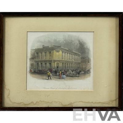 Arthur Willmore, (19th C., American, 1814-1888), Union Bank of Australia, Melbourne, Hand Coloured Engraving (c1860), 24.5 x 29.5 cm (frame) & Bath, Avon Print, 18 X 24 Cm (frame) (2)
