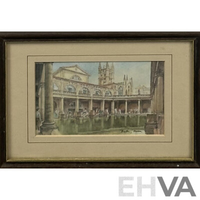 Arthur Willmore, (19th C., American, 1814-1888), Union Bank of Australia, Melbourne, Hand Coloured Engraving (c1860), 24.5 x 29.5 cm (frame) & Bath, Avon Print, 18 X 24 Cm (frame) (2)