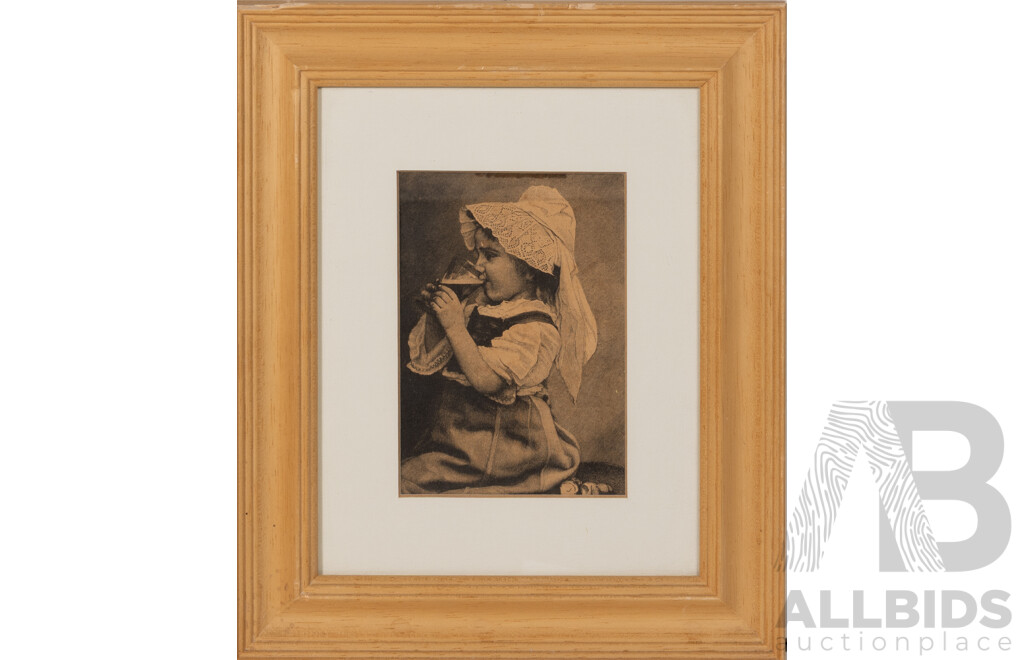 Artists Unknown (Likely Late 19c) Tiergärtnertor Tower, Nuremberg, Little Boy & Fruit, Young Girl Drinking & Lovers Pail, Collection of Four Antique Steel Cut Engraving Prints, 34.5 x 30.5 cm (largest Frame) (4)