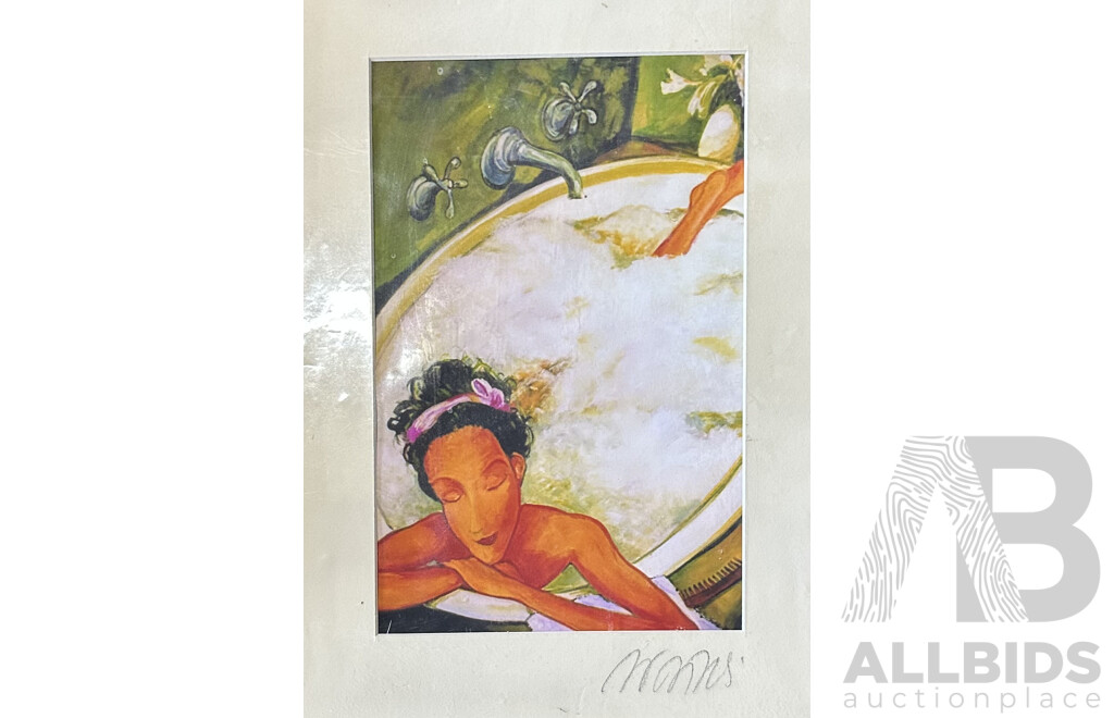 Artist Unknown, (20th Century, Australian), Bathtime Dreaming, Quality Reproduction Photographic Print of Original, Signed by Artist, 28 X 18 Cm (image)