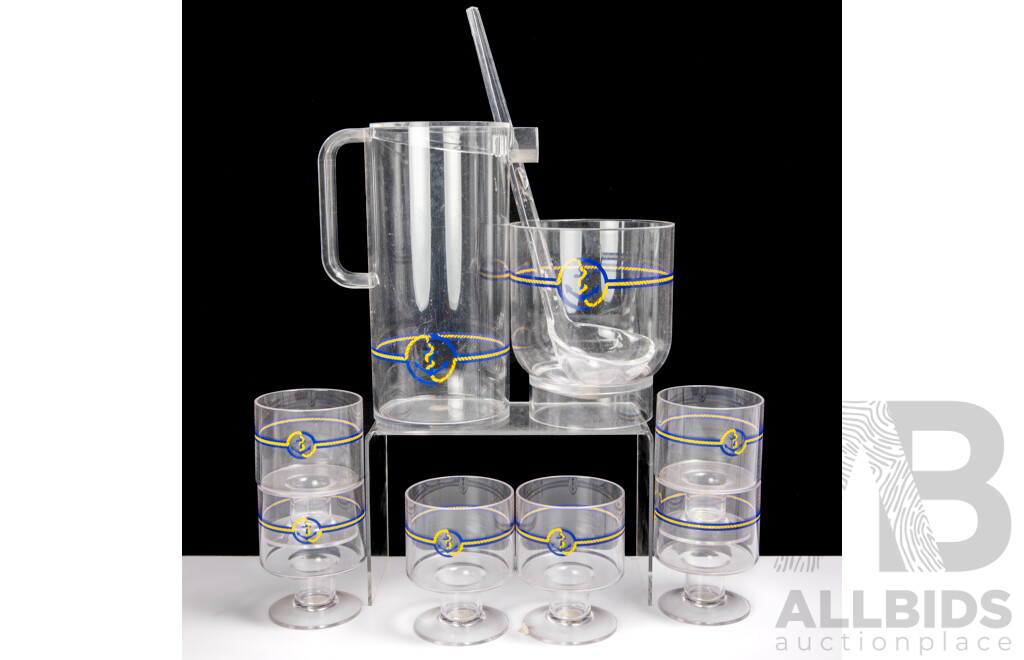 Good Collection Funky Melamine and Plastic Pieces Including Seven Piece Guzzini Anchor Themed Drinks Set, Bodum Coffee Maker in Original Box, Mepal Rosti Bowls and Servers