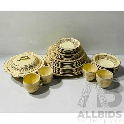 Vintage English Johnson Bros 35 Piece Porcelain Dinner Set in Victorian Pattern