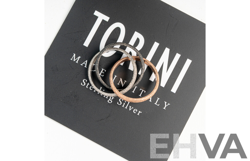 NEW - Torini Sterling Silver Frosted Rose/silver/black Russian Style Stacking Ring, Made in Italy, Size N, 6.30 Grams