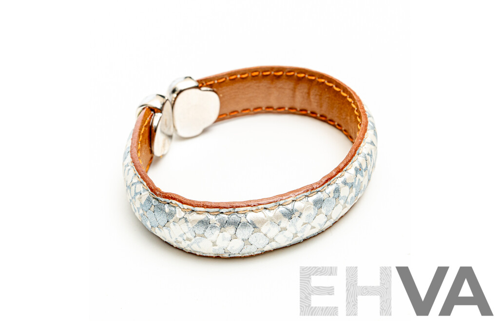 NEW - Vanderley Patterned  Leather Cuff Bangle, 55mm, Made in Italy