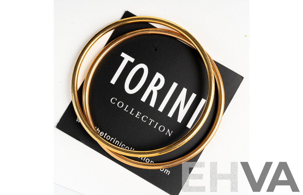 NEW - Torini (2) Gold Tone Stainless Steel Frosted Stacking Bangles, 65mm Diameter