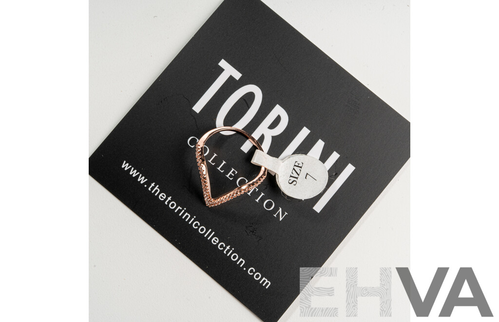 NEW - Torini Rose Gold Tone Cz Wishbone Ring, Size M, with Packaging