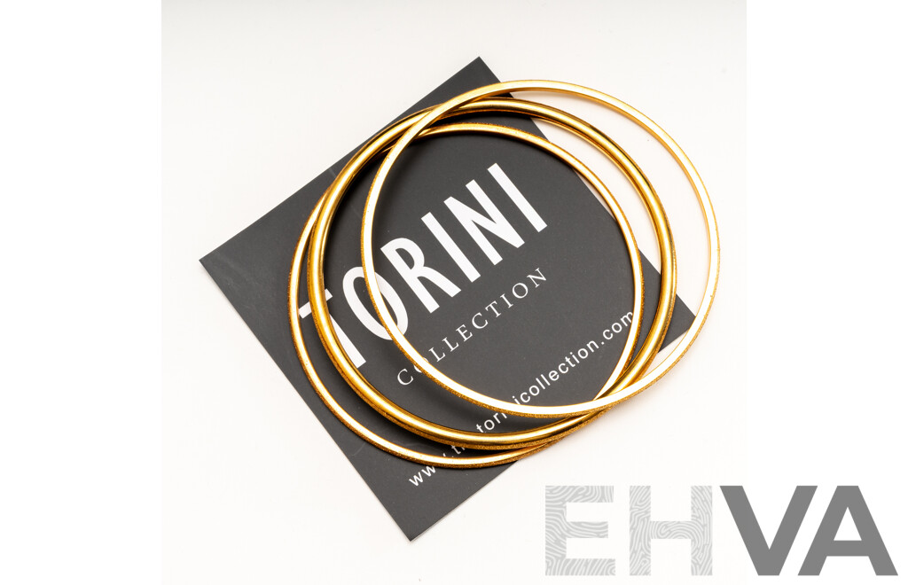 NEW - Torini (3) Gold Tone Frosted Stacking Bangles, 65mm Diameter