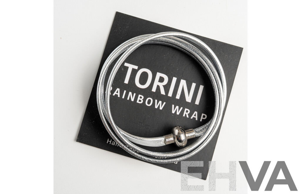 NEW - Torini Rainbow Wrap Silver Leather Bracelet with Magnetic Clasp, 55mm, Triple Wrap