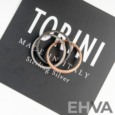 NEW - Torini Sterling Silver Frosted Rose/silver/black Russian Style Stacking Ring, Made in Italy, Size N, 6.30 Grams