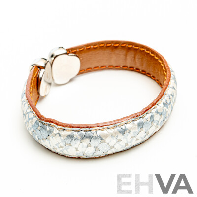 NEW - Vanderley Patterned  Leather Cuff Bangle, 55mm, Made in Italy