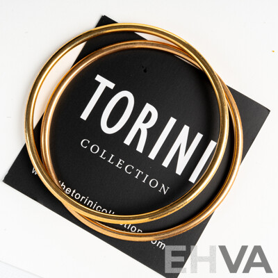 NEW - Torini (2) Gold Tone Stainless Steel Frosted Stacking Bangles, 65mm Diameter