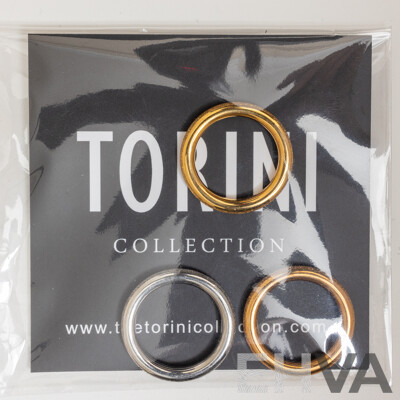 NEW - Torini Gold & Silver Tone Frosted (3) Stacking Ring Collection, Size M, with Packaging