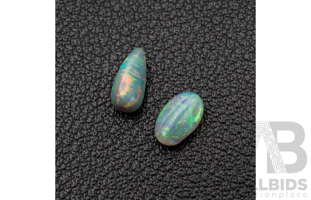 Australian Solid Opal (2) Cabochons, 0.95ct Total