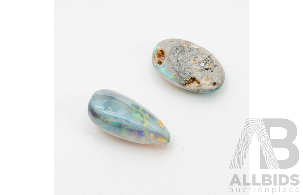 Australian Solid Opal (2) Cabochons, 0.95ct Total