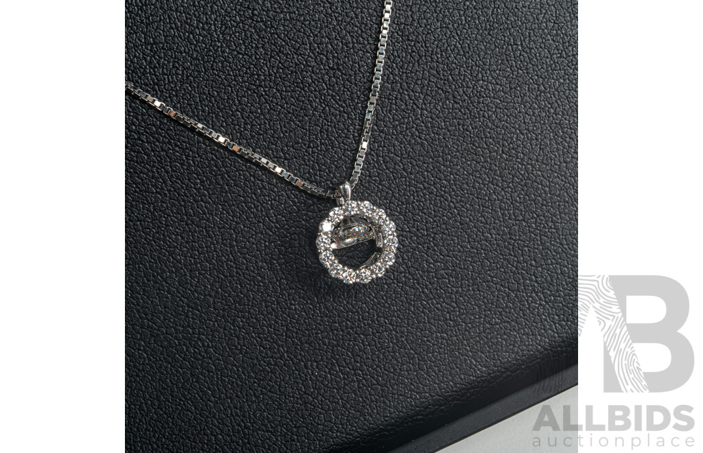 NEW - Dancing Diamond Designs Sterling Silver Halo Cz Pendant on Chain, 40+5cm, 2.65 Grams