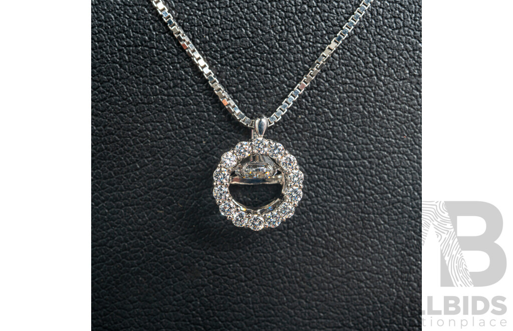 NEW - Dancing Diamond Designs Sterling Silver Halo Cz Pendant on Chain, 40+5cm, 2.65 Grams