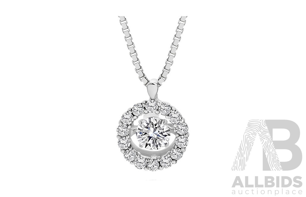 NEW - Dancing Diamond Designs Sterling Silver Halo Cz Pendant on Chain, 40+5cm, 2.65 Grams