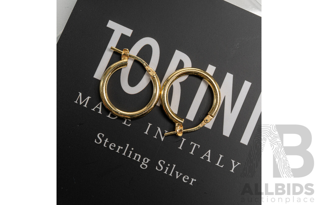 NEW - Torini Sterling Silver Gold Tone Hoop Earrings, Made in Italy, 16mm, 2.07 Grams