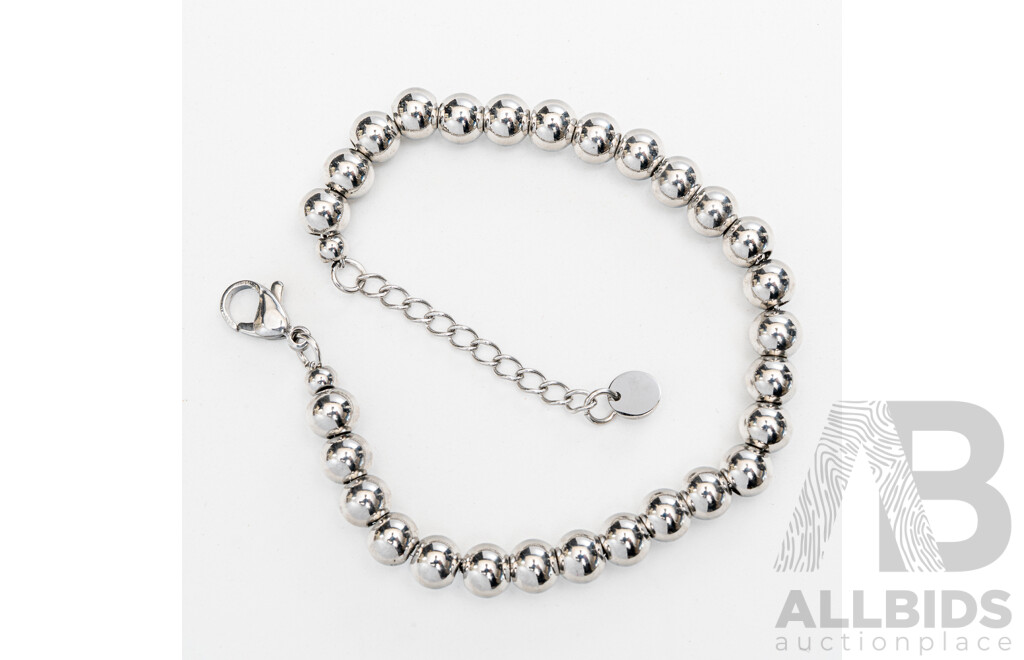 NEW - Torini Stainless Steel Silver Tone Ball Bracelet, Made in Italy, 17+3cm with Extender Chain, 20.0 Grams