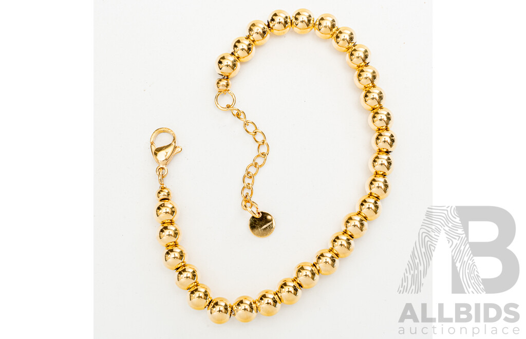 NEW - Torini Stainless Steel Gold Tone Ball Bracelet, Made in Italy, 17+3cm with Extender Chain, 20.0 Grams
