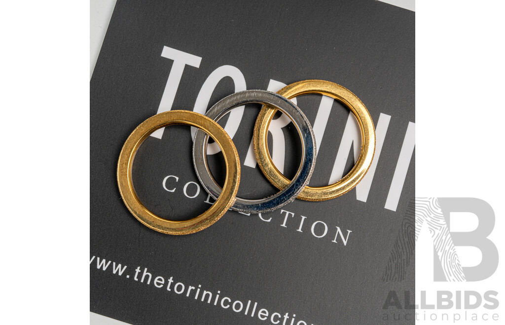 NEW - Torini Gold & Silver Tone Frosted (3) Stacking Ring Collection, Size M, with Packaging