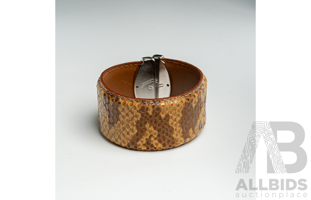 NEW - Vanderley Patterned Wide Leather Cuff Bangle, 58mm, Made in Italy