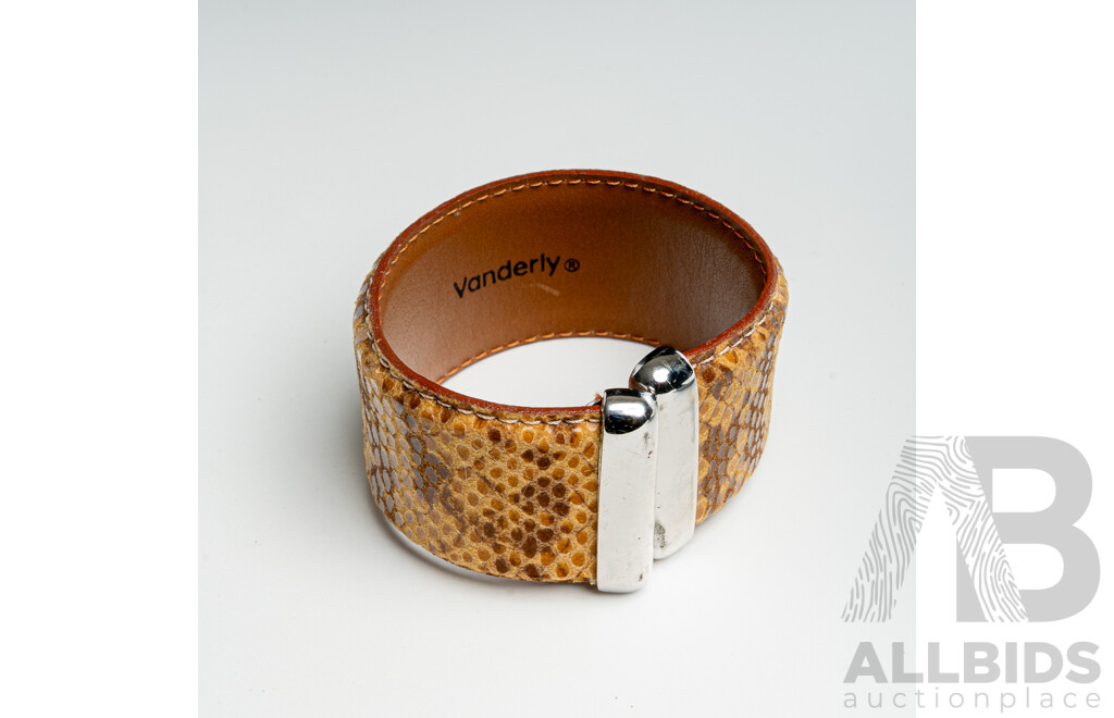 NEW - Vanderley Patterned Wide Leather Cuff Bangle, 58mm, Made in Italy
