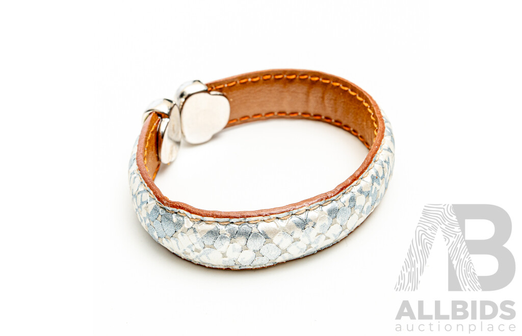 NEW - Vanderley Patterned  Leather Cuff Bangle, 55mm, Made in Italy
