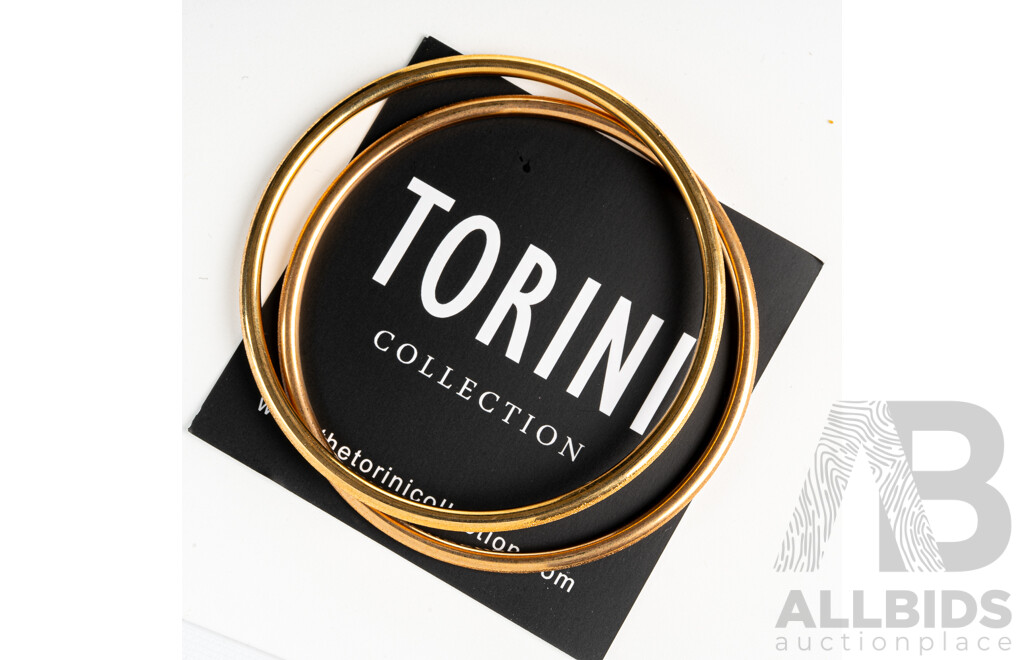 NEW - Torini (2) Gold Tone Stainless Steel Frosted Stacking Bangles, 65mm Diameter