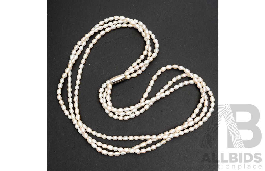 NEW - Torini Baroque Freshwater Cultured Pearl Triple Strand Necklace, Magnetic Clasp, 58cm