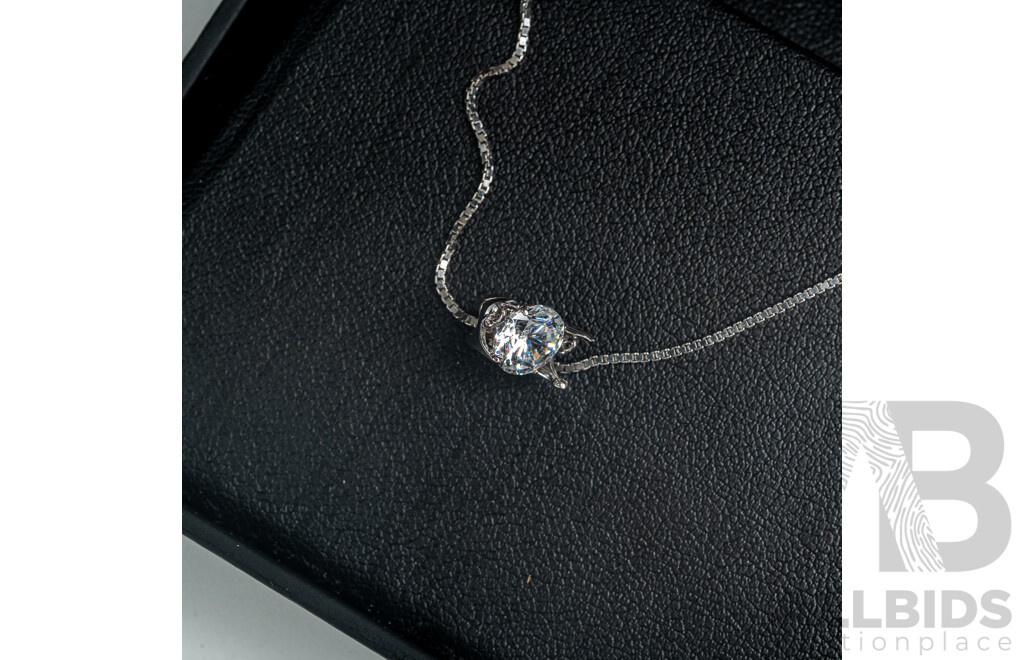 NEW - Dancing Diamond Designs Sterling Silver Wishbone Cz Pendant on Chain, 40+5cm,  2.91 Grams