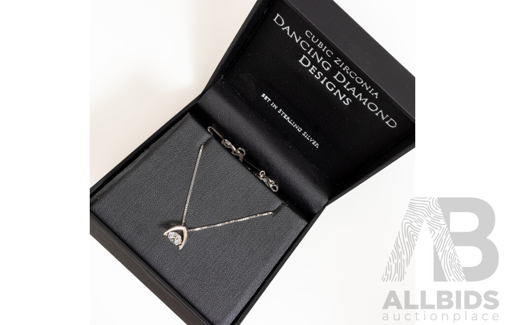 NEW - Dancing Diamond Designs Sterling Silver Wishbone Cz Pendant on Chain, 40+5cm,  2.84 Grams