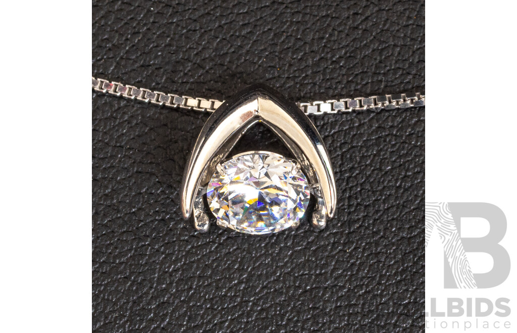 NEW - Dancing Diamond Designs Sterling Silver Wishbone Cz Pendant on Chain, 40+5cm,  2.84 Grams