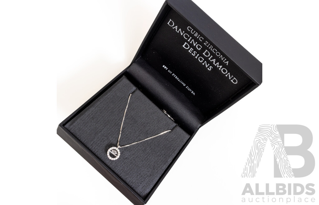 NEW - Dancing Diamond Designs Sterling Silver Halo Cz Pendant on Chain, 40+5cm, 2.65 Grams