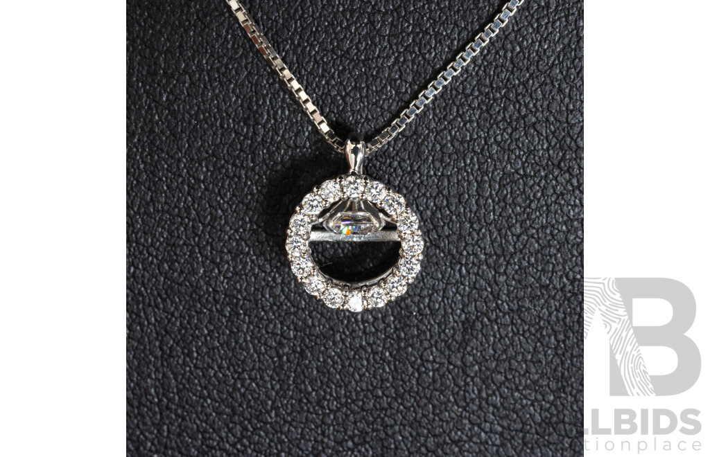 NEW - Dancing Diamond Designs Sterling Silver Halo Cz Pendant on Chain, 40+5cm, 2.65 Grams