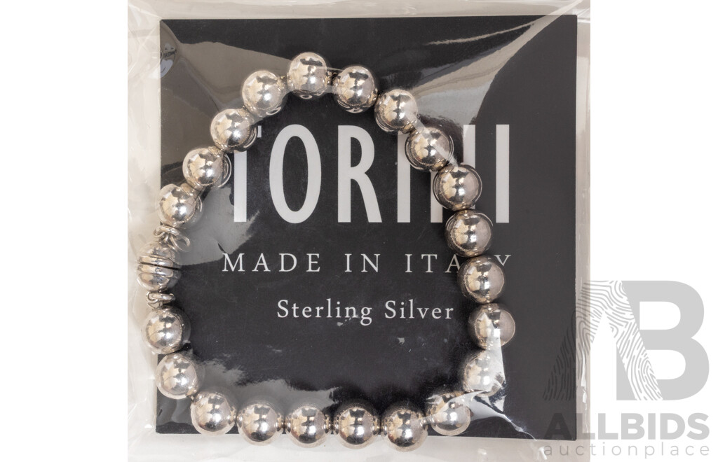 NEW - Torini Sterling Silver Ball Bracelet, Made in Italy, 18cm with Magnetic Clasp, 10.0 Grams