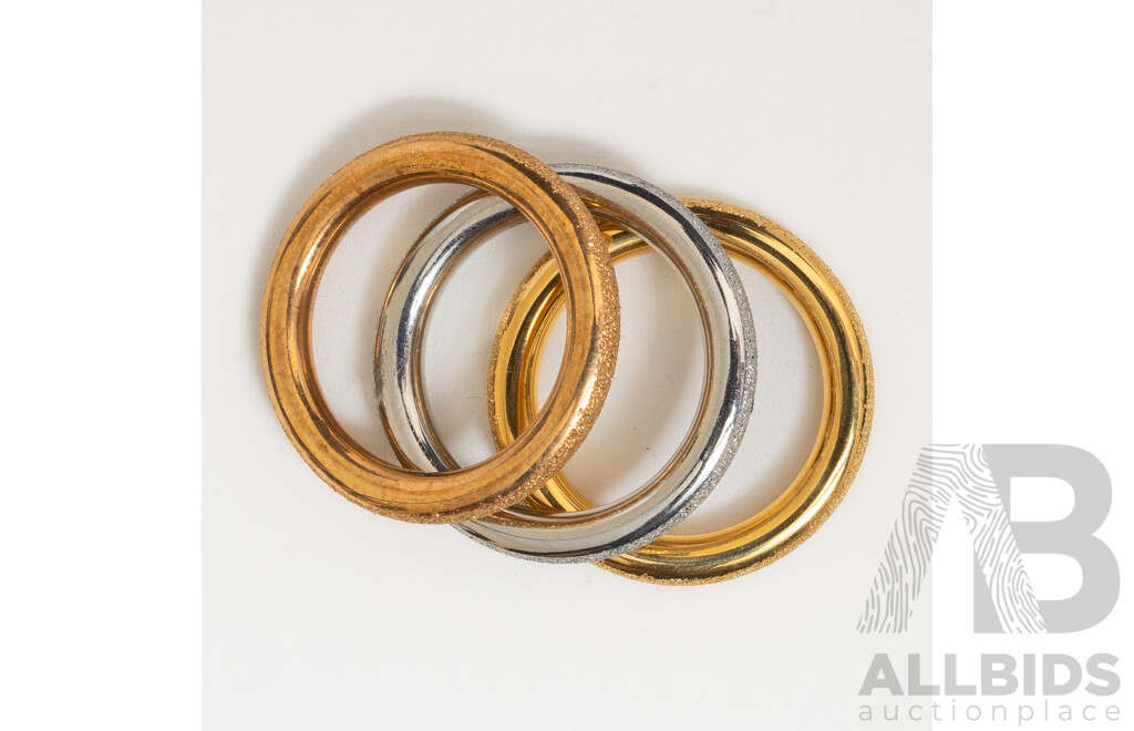NEW - Torini Gold & Silver Tone Frosted (3) Stacking Ring Collection, Size M, with Packaging
