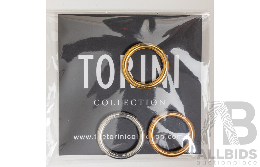 NEW - Torini Gold & Silver Tone Frosted (3) Stacking Ring Collection, Size M, with Packaging