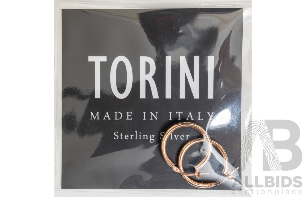 NEW - Torini Sterling Silver Rose Gold Tone Hoop Earrings, Made in Italy, 18mm, 2.39 Grams
