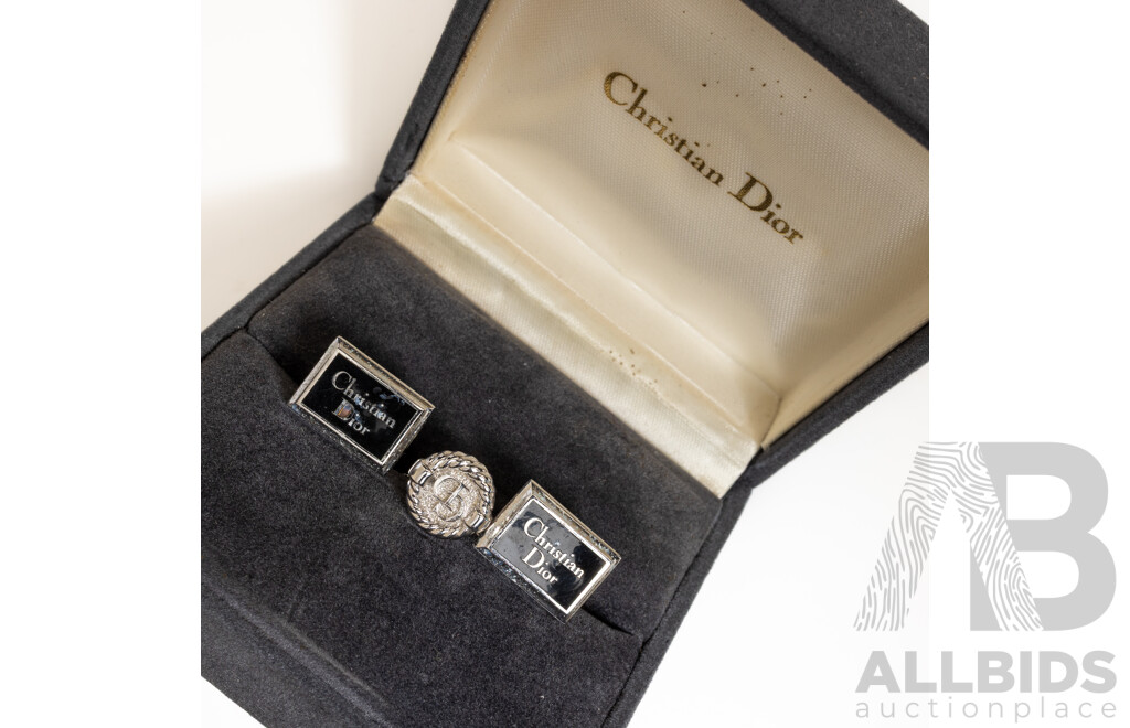 Vintage Christian Dior Cuff Links & Tie Pin Set, in Original Presentation Box