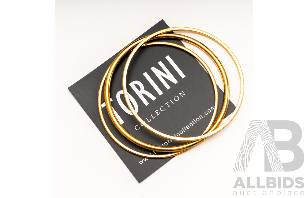 NEW - Torini (3) Gold Tone Frosted Stacking Bangles, 65mm Diameter