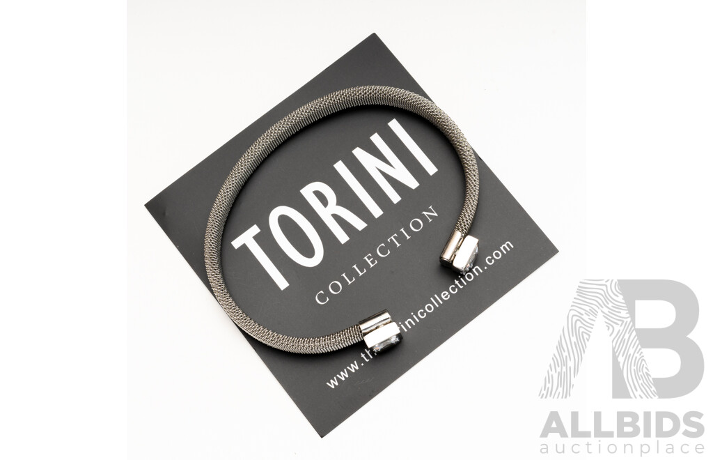 NEW - Torini Stainless Steel Mesh Open Cuff Bangle/bracelet with Princess Cut CZ Gemstones, 63mm, Packaging