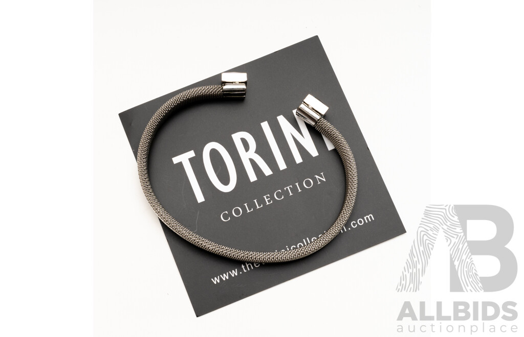 NEW - Torini Stainless Steel Mesh Open Cuff Bangle/bracelet with Princess Cut CZ Gemstones, 63mm, Packaging