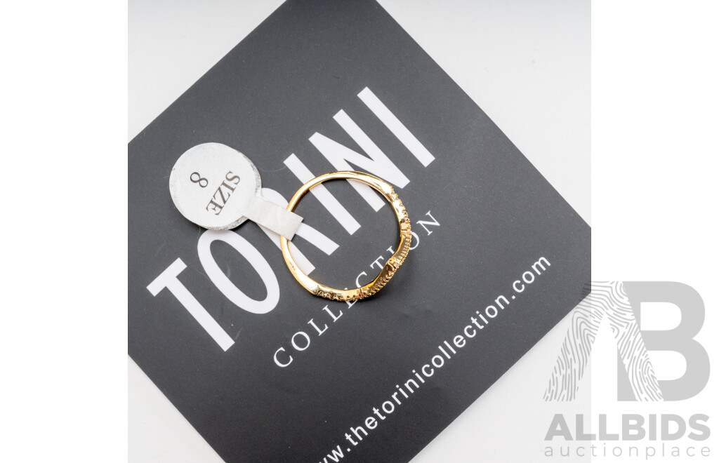NEW - Torini , Yellow Gold Tone Cubic Zirconia V Shaped Ring, Size P,  with Packaging