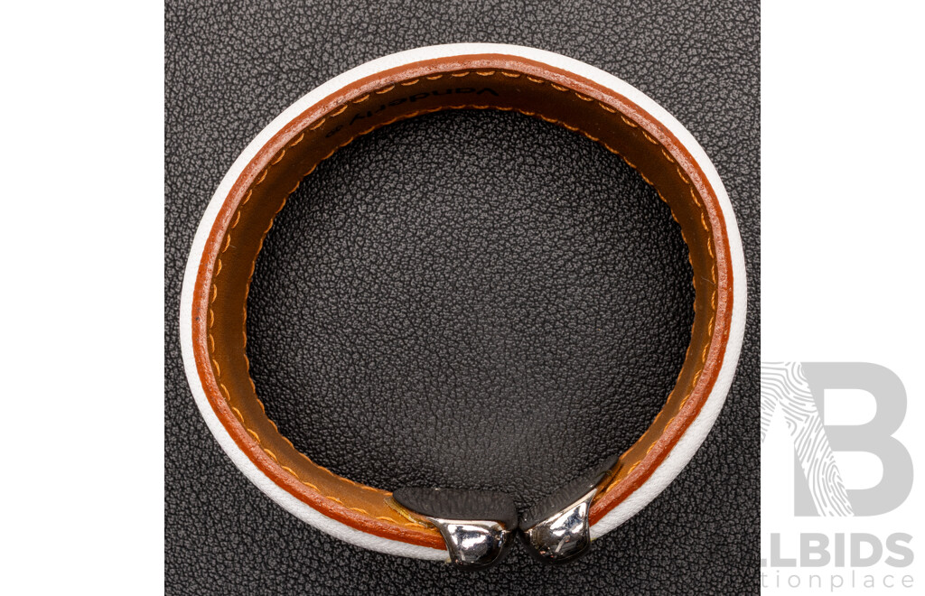 NEW - Vanderley White Leather Cuff Bangle, 57mm, Made in Italy