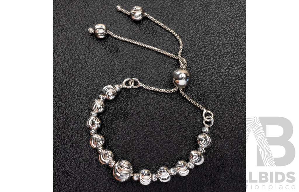 NEW - Torini Sterling Silver Patterned Ball Bracelet, Made in Italy, with Toggle Slider Clasp to Fit Most Wrists, 6.56 Grams