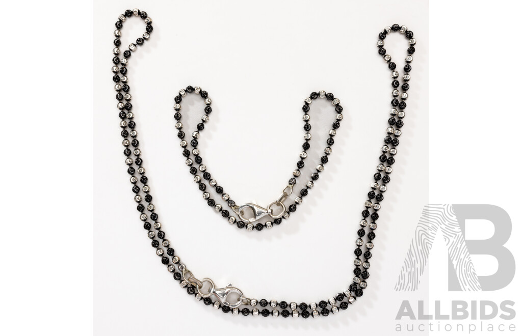 Torini Made in Italy, Quality Black Oxidised Tone Sterling Silver Ball Necklace & Bracelet Set, NEW in Packaging Ex Retail Stock, Hallmarked 925 Italy.