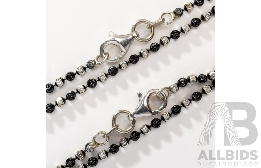 Torini Made in Italy, Quality Black Oxidised Tone Sterling Silver Ball Necklace & Bracelet Set, NEW in Packaging Ex Retail Stock, Hallmarked 925 Italy.